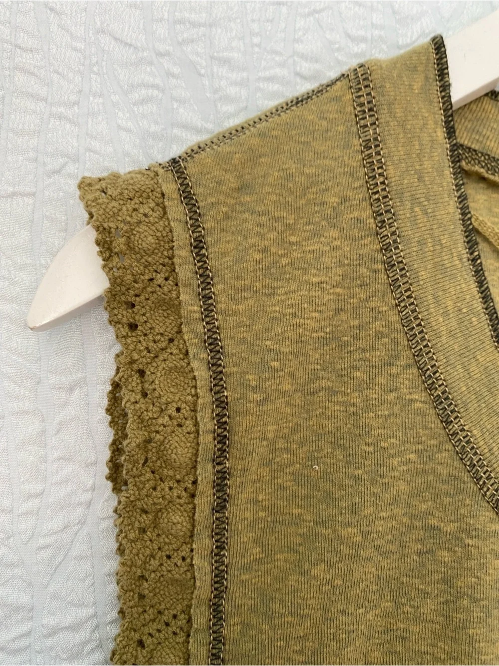 Free People We the Free Last Stop Sleeveless Olive Henley Lace-Trim Tank